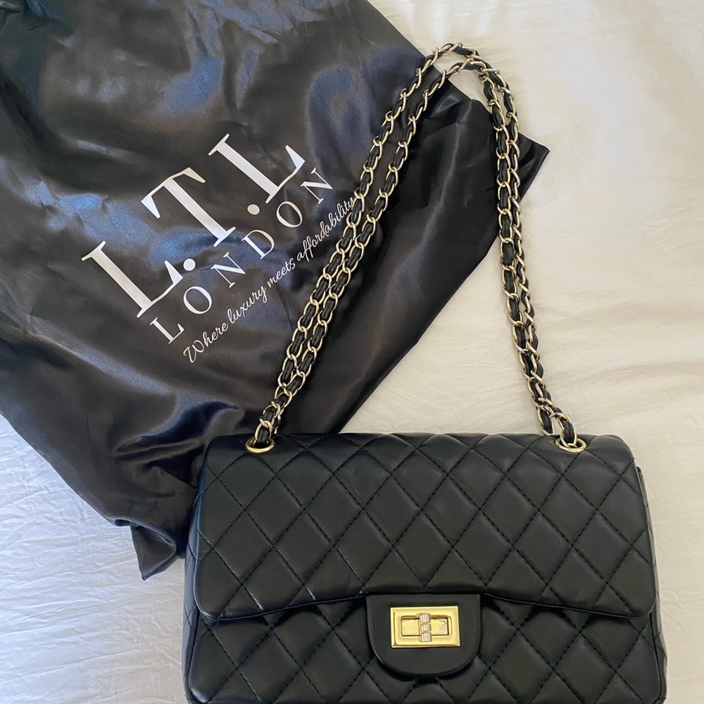 LTL London Black Quilted Chain Shoulder Bag